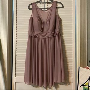 David’s Bridal blush pink short bridesmaid dress